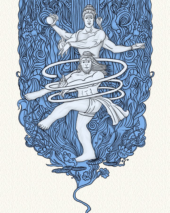 Hanuman Chalisa — Hand-colored illustration